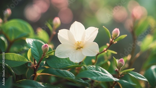Tagara blossoms often grow in clusters and exist in pale pink, lavender, or white varieties. They emit a soft, sweet fragrance that is soothing and calming. photo