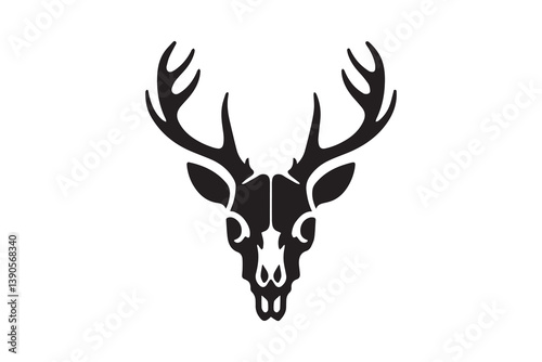 Symbol of simple deer skull silhouette in a simple, minimalist vector on a white background
