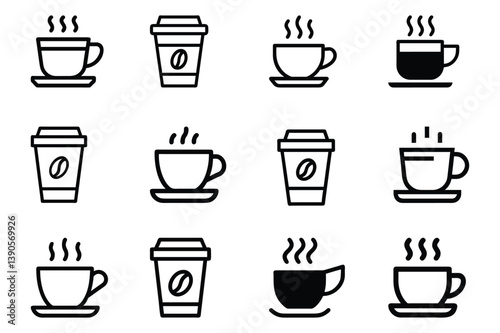 Wallpaper Mural Set of  hot coffee cup vector icon illustration on white background. Torontodigital.ca