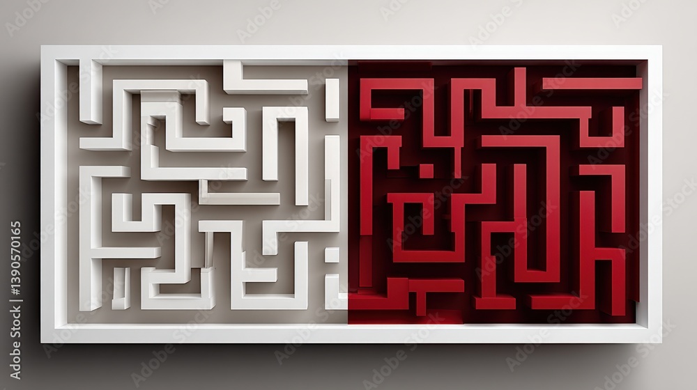 Framed Two-Tone Maze with White and Red Sections Framed Two-Tone Maze with White and Red Sections
