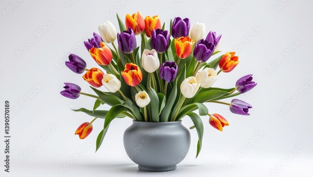 Obraz premium Vase featuring vibrant tulips isolated against a white backdrop