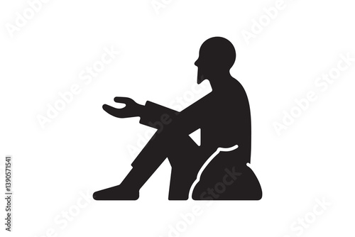Symbol of simple Street beggar  icon silhouette in a simple, minimalist vector on a white background