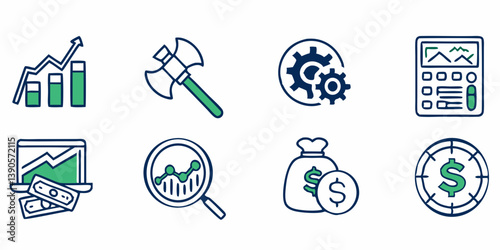 Financial Business Analysis Growth Tools Vector Icons Flat Set