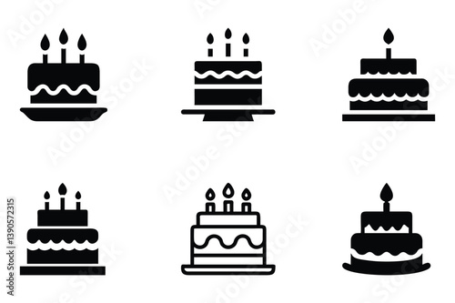 Set of birthday cake vector icon illustration on white background