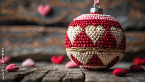 Valentine's Day inspired textured ornament featuring a wooden backdrop.