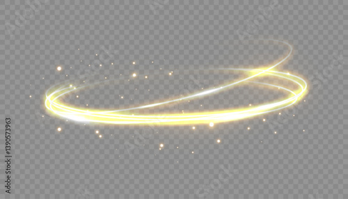 Round golden sparkling frame with glowing light effects, isolated on a black background. A luxurious vector illustration featuring a shimmering gold ring with sparkles and radiant reflections