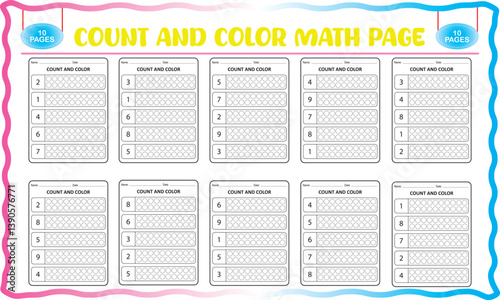 Counting and color math worksheets for preschool
