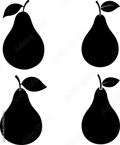 Pear fruit vector and Silhouette of fruits art collection