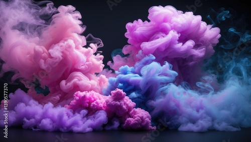 Thick pink and purple vapor against a black isolated backdrop. Background created by vape smoke.