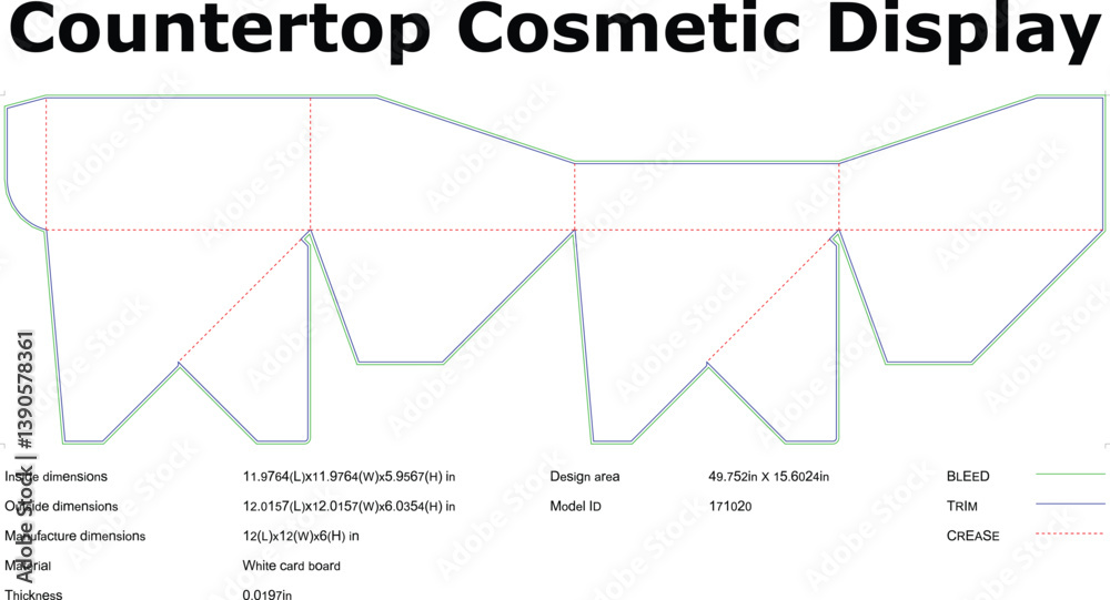Countertop Cosmetic Display Blueprint Template With Dimensions And Manufacturing Details For Production Countertop Cosmetic Display Blueprint Template With Dimensions And Manufacturing Details For Production