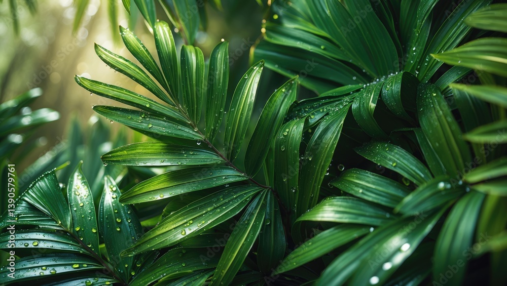 Fototapeta premium Amidst the rain, the garden comes to life in vibrant colors.