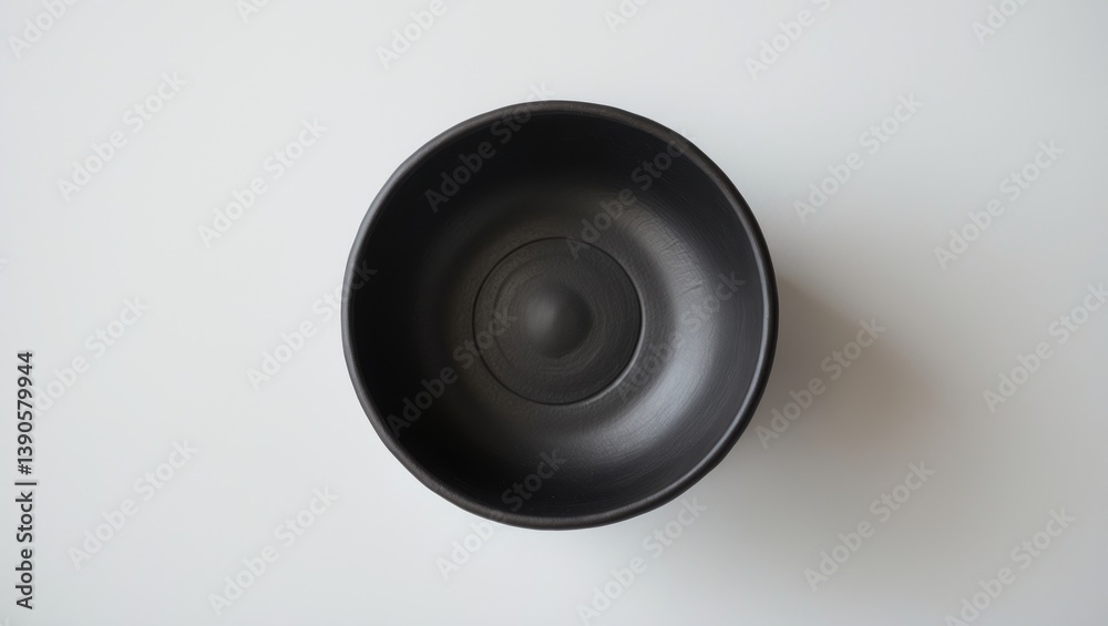 Top-down view of a black clay mug against a white background Top-down view of a black clay mug against a white background
