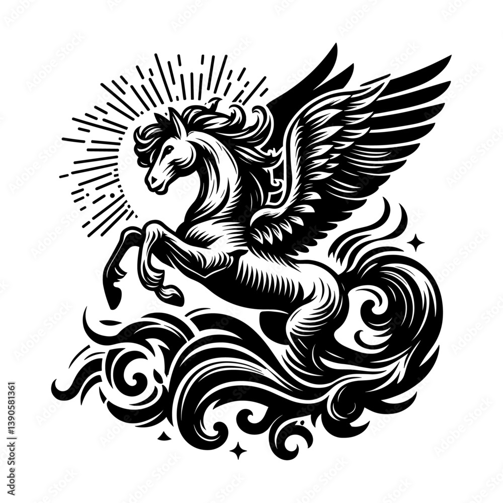 Majestic horse with large wings vector illustration Majestic horse with large wings vector illustration