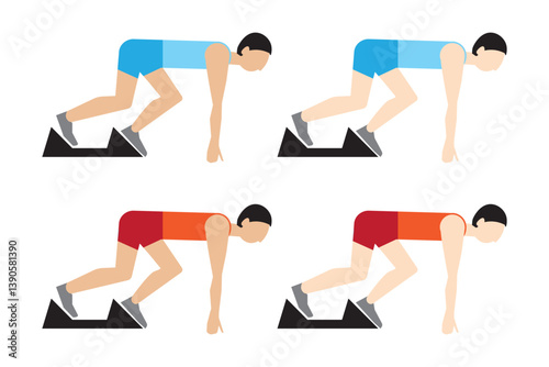 Athletes in starting position before a sprint race, perfect for track and field themes.