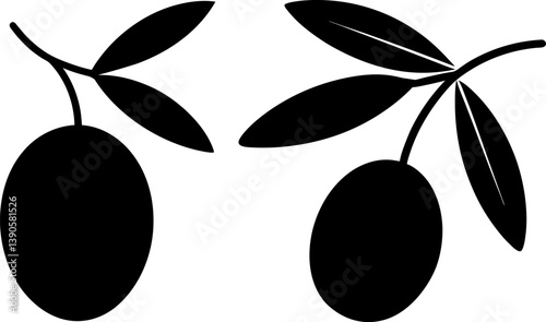 Black olives with leaves vector and Silhouette of olives art collection