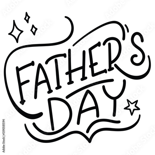 Father's Day Calligraphy: A decorative script font renders the phrase "Father's Day," evoking a sense of celebration and gratitude. Embellished with stars and swirls, this design is perfect for cards.