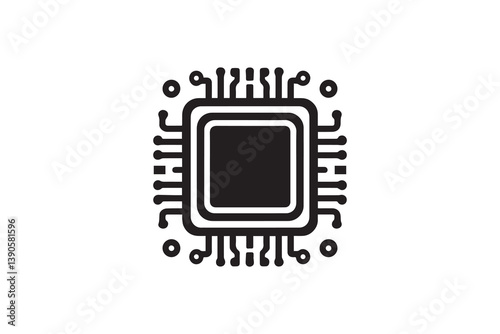 Symbol of simple Micro processor chip icon silhouette in a simple, minimalist vector on a white background