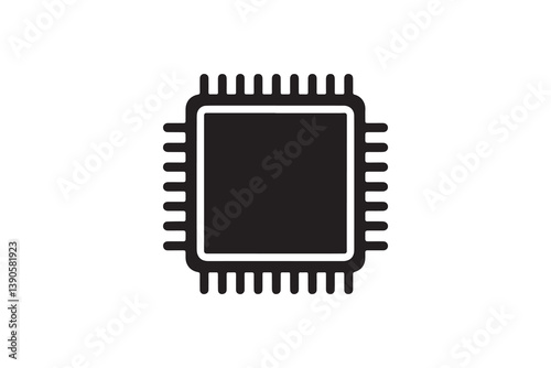 Symbol of simple Micro processor chip icon silhouette in a simple, minimalist vector on a white background