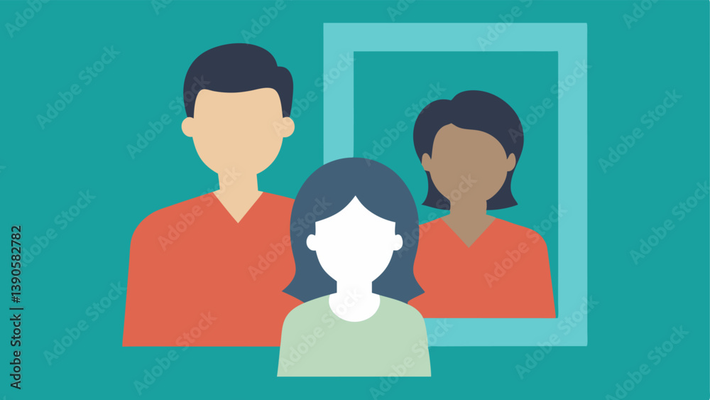 Obraz premium Faded Family Photo A family photo that is fading and tattered with a child being left out of the picture symbolizing disconnection from family bonds and support.