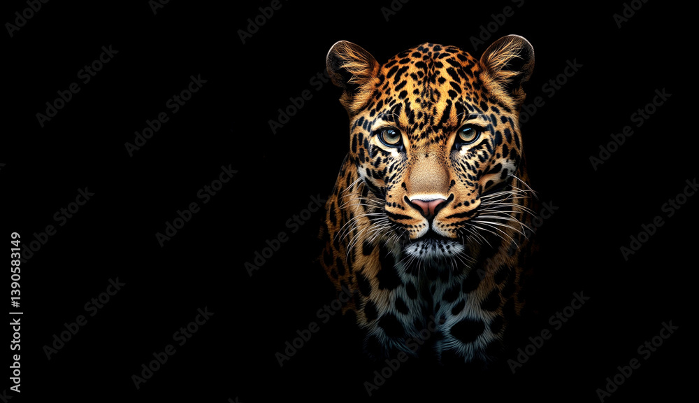 Majestic leopard portrait with striking features and vivid details. This hyper-realistic digital artwork showcases the powerful grace of wildlife. Perfect for nature lovers and art enthusiasts. AI