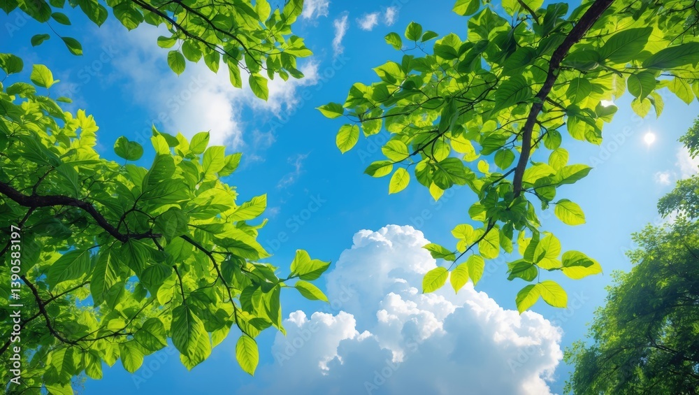 Obraz premium The sight of a tree branch adorned with fresh green leaves is uplifting