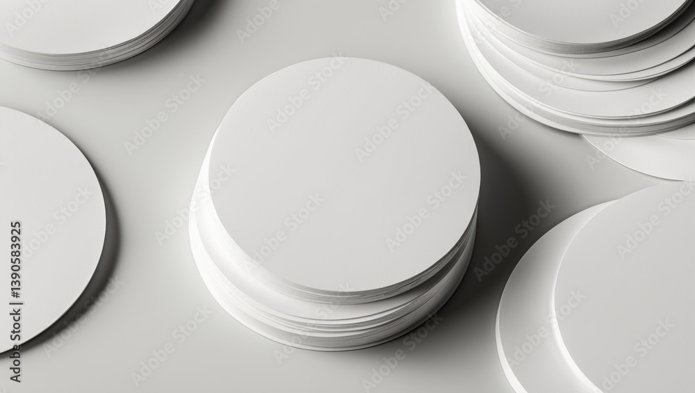 White background showcasing a stack of blank circle beer pad mockups, with room to add your label or design White background showcasing a stack of blank circle beer pad mockups, with room to add your label or design