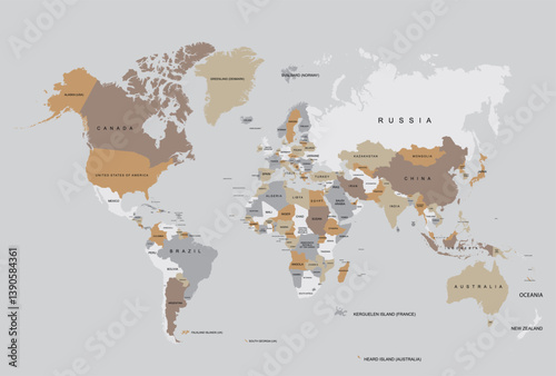A colorful global map illustration featuring vibrant, stylized continent designs with gradient fills and abstract elements, perfect for infographics, educational materials, and travel-themed.