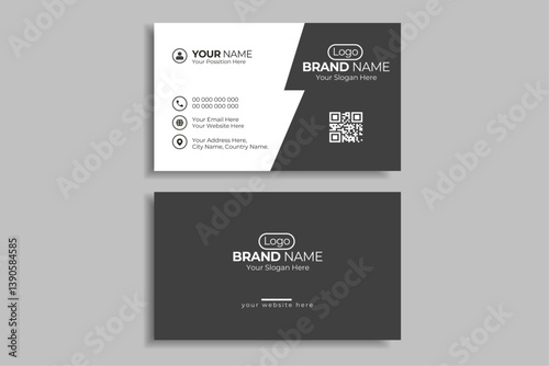 Modern Minimalist Corporate Business Card Template Design | Professional Black and White Business Card with QR Code | Elegant Corporate Identity Card Layout for Branding Use