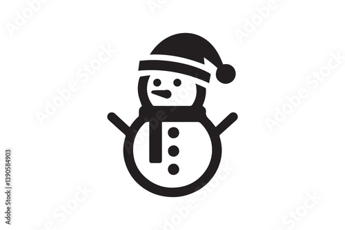 Symbol of simple Christmas snowman icon silhouette in a simple, minimalist vector on a white background