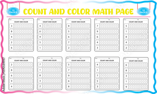 Counting and color math worksheets for preschool