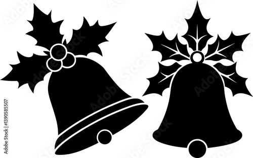 Holiday bell with holly berry vector and Silhouette of bells art collection