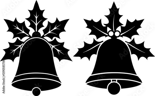 Holiday bell with holly berry vector and Silhouette of bells art collection