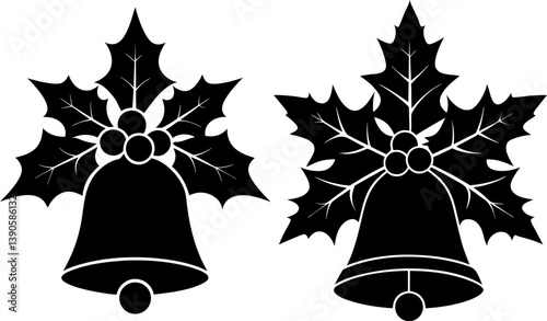 Holiday bell with holly berry vector and Silhouette of bells art collection