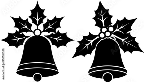 Holiday bell with holly berry vector and Silhouette of bells art collection