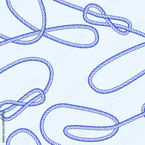 Nautical vintage seamless pattern with blue node rope. Vector hand drawn sketch illustration. Marine abstract background