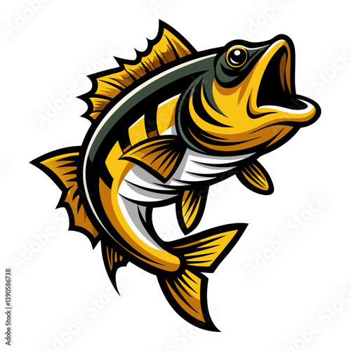 Illustration of a yellow fish with its mouth open and fins displayed on a white backdrop artful design
