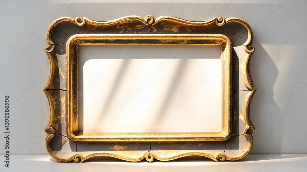 Classic Vintage Antique Gold Brown Wooden Rectangle Canvas Frame Mockup Set on White. Blank and Varied Subject Molding Baguette. Design Element. Suitable for Painting, Mirror, or Videography.