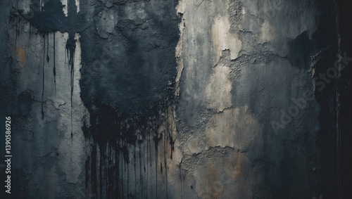 The white cement wall showing rain stains.