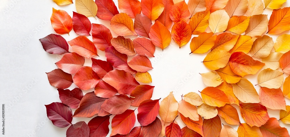 Vibrant autumn leaves create a colorful circular pattern. The orange, red, and yellow leaves are arranged in a creative design. Perfect for seasonal themes. AI