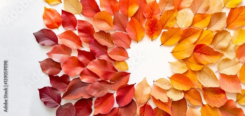 Obraz na płótnie Vibrant autumn leaves create a colorful circular pattern. The orange, red, and yellow leaves are arranged in a creative design. Perfect for seasonal themes. AI w salonie