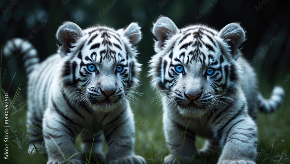 Naklejka premium twin white tigers