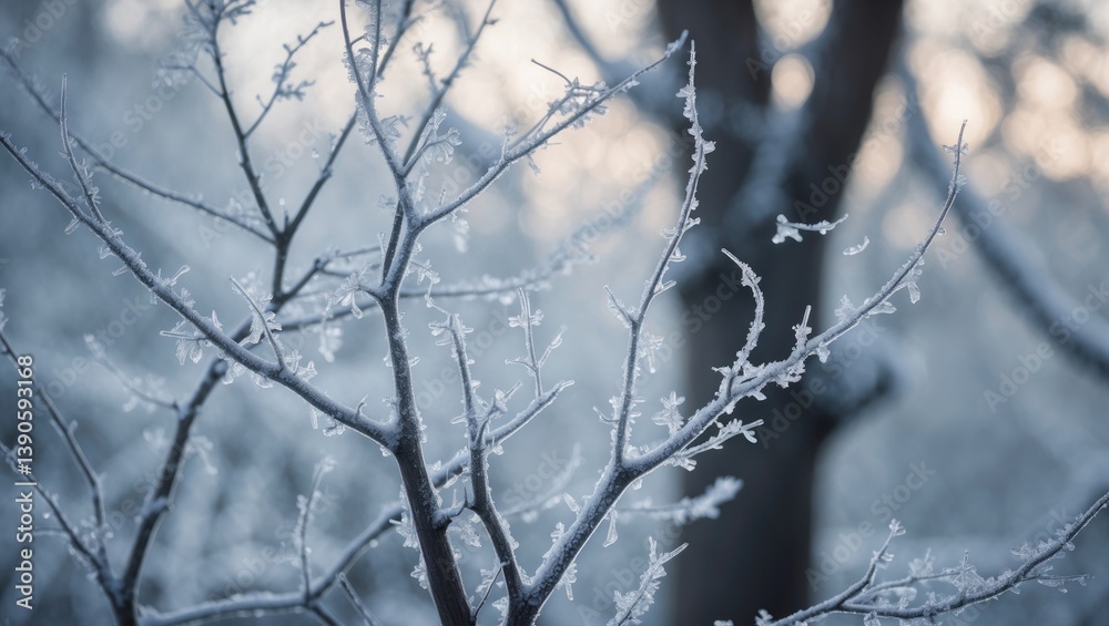 A closeup view of frozen tree branches in a vertical orientation. A closeup view of frozen tree branches in a vertical orientation.