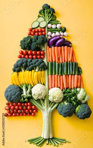 Obraz na płótnie Assorted of vegetables in shape of tree. Flat lay w salonie