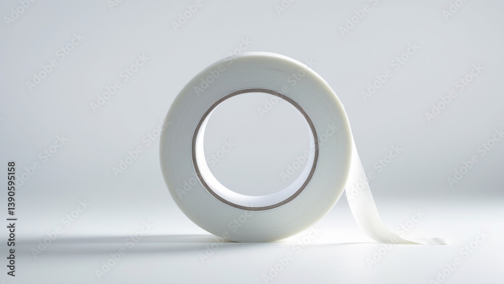 White toilet paper on a white background isolated closely, showcasing a circular soft roll from above, paper tissues, design element, hygiene accessory, studio shot.