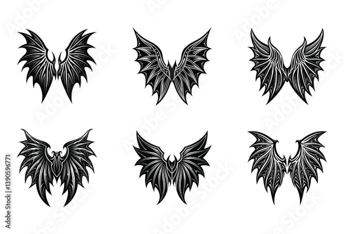Fierce Demon & Graceful Angel Wings Vector Pack – A fantasy-themed bundle of high-res wings for dark and light concept art or mystical posters.