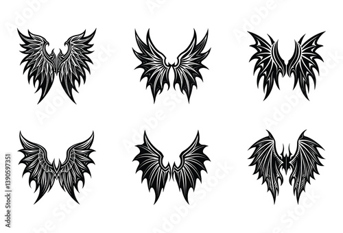 Angel and Demon Wings Vector Clipart Pack – High-quality digital illustrations for creators exploring myth, fantasy, and the duality of good and evil.