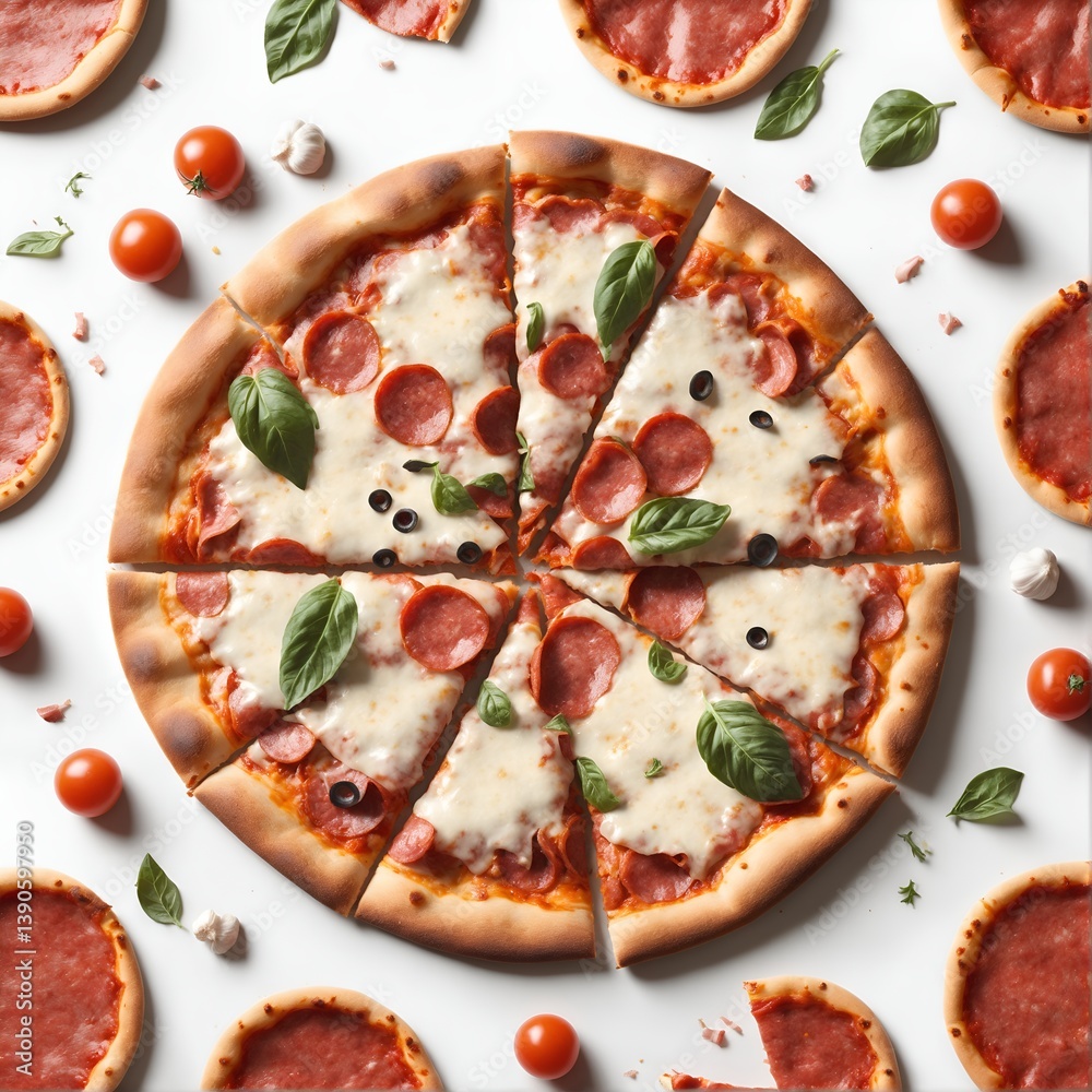 Delicious pizza fastfood meal on white background
