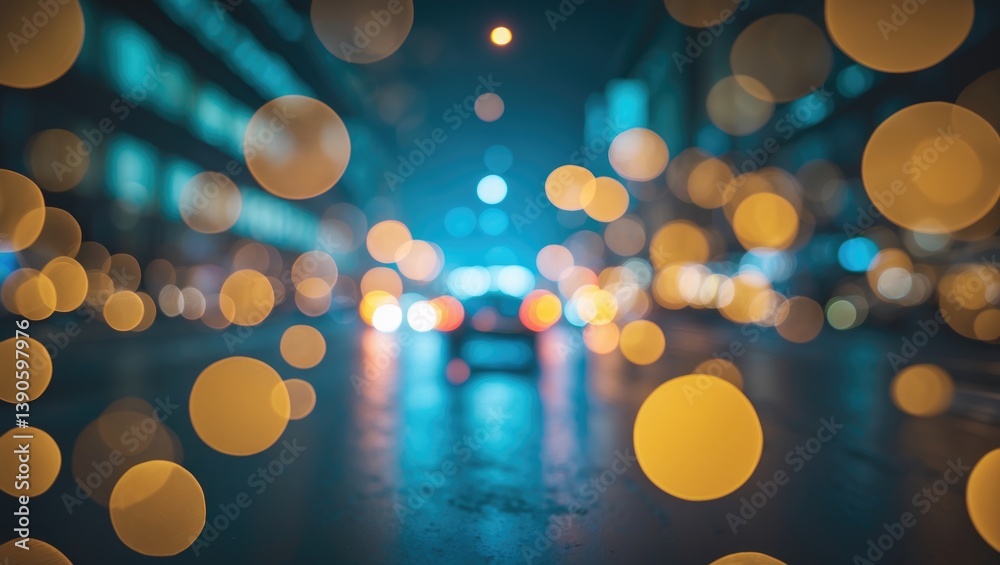Fototapeta premium Bokeh abstract design. Dark background adorned with golden bokeh spheres. Layered effect.