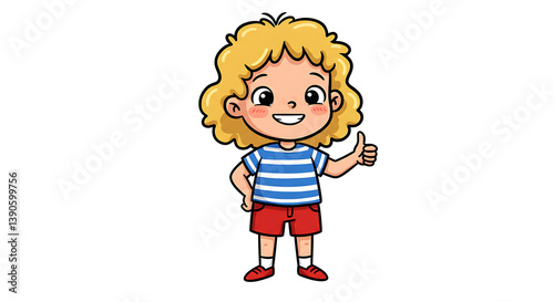 Cheerful cartoon girl with thumbs up gesture full of positivism and joy