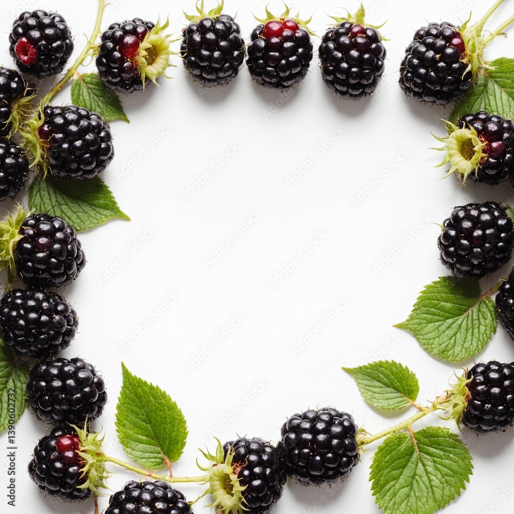 Fresh blackberry fruits on white. Delicious blackberries. Blank space for text